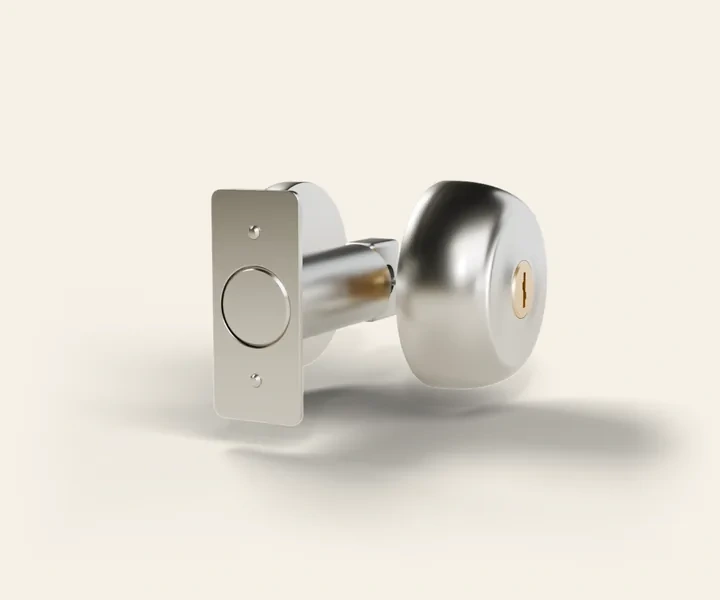 A deadbolt: the round exterior cylinder with its keyway, the latch and the bolt